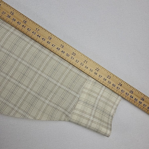 Vtg Arrow Kent Shirt‎ Mens 16 / 32 Poly / Cotton Beige Plaid Dagger Collar - Picture 8 of 8